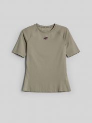 4F Koszulka treningowa slim szybkoschnąca damska - beżowa XL. Brązowe bluzki sportowe damskie 4f, l, ze skóry, bez kołnierzyka, bez ramiączek. Za 99.99 zł.