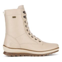 Trzewiki Remonte. Brązowe botki damskie Remonte, bez obcasa, na płaskiej podeszwie, bez zapięcia. Za 321.99 zł.