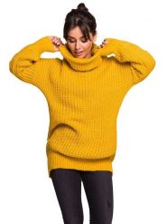 Be Wear Golf w kolorze musztardowym rozmiar: S/M. Pomarańczowe golfy damskie Be Wear, m, bez wzorów, z wełny, bez ramiączek. Za 140.53 zł.