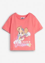 T-shirt z czystej bawełny z motywem Psiego Patrolu. Czerwone koszulki dziewczęce bonprix, bez wzorów, z bawełny, bez ramiączek. Za 59.99 zł.