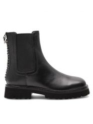 Badura Botki NORA-01W4-001 Czarny. Czarne botki damskie Badura, ze skóry, bez obcasa, na płaskiej podeszwie, bez zapięcia. Za 329.99 zł.