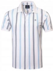 Męska Koszulka Polo - Pako Jeans - Biała w Prążki. Niebieskie koszulki polo męskie Pako Jeans, l, bez wzorów, z bawełny, bez ramiączek. Za 129.00 zł.