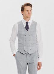 PAKO LORENTE - Dwurzędowa kamizelka męska w kratę. Szare kamizelki męskie Pako Lorente, m, z elastanu. Za 349.99 zł.