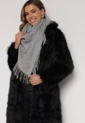 Szary Trójkątny Szalik z Wiskozy i Bawełny z Frędzlami Vetirala. Szare szaliki i kominy damskie Born2be, bez wzorów, z bawełny. Za 44.99 zł.