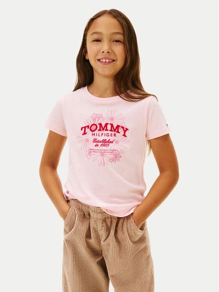 Tommy Hilfiger T-Shirt KG0KG09257 D Różowy Regular Fit. Czerwone koszulki dziewczęce Tommy Hilfiger, bez wzorów, z bawełny, bez ramiączek. Za 149.99 zł.