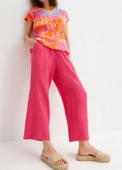 Muślinowe spodnie culotte z czystej bawełny. Czerwone spodnie materiałowe damskie bonprix, bez wzorów, z bawełny, eleganckie. Za 109.99 zł.