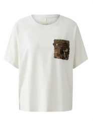 Oui Koszulka w kolorze kremowym rozmiar: 44. Brązowe bluzki damskie Oui, bez wzorów, z bawełny, bez kołnierzyka, bez ramiączek. Za 161.34 zł.