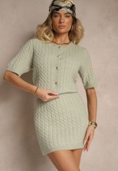 Jasnozielona Spódnica Sweterkowa z Wełną High Waist Selzeki. Zielone spódniczki damskie Renee, bez wzorów, z wełny, biznesowe, z podwyższonym stanem, mini, koszulowe. Za 99.99 zł.