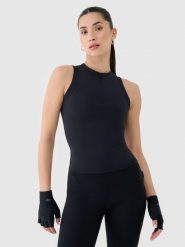 4F Crop-top slim damski - czarny M. Czarne topy damskie 4f, m, bez wzorów, z dzianiny, bez kołnierzyka. Za 69.99 zł.