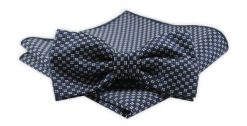 Zestaw: Mucha z Poszetką - Alties - Granatowa w Drobny, Regularny Wzór. Niebieskie krawaty i muchy męskie Alties, bez wzorów, eleganckie. Za 54.00 zł.