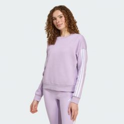 Bluza Essentials 3-Stripes Fleece. Białe bluzy bez kaptura damskie Adidas, l, bez wzorów, z materiału, bez ramiączek, bez kaptura. Za 219.00 zł.