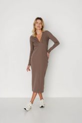 SUKIENKA HARRIET KAKAO M - Flawless. Sukienki damskie Flawless, na co dzień, m, bez wzorów, z bawełny, eleganckie, bez kołnierzyka, bez ramiączek, maxi, dopasowane. Za 297.00 zł.