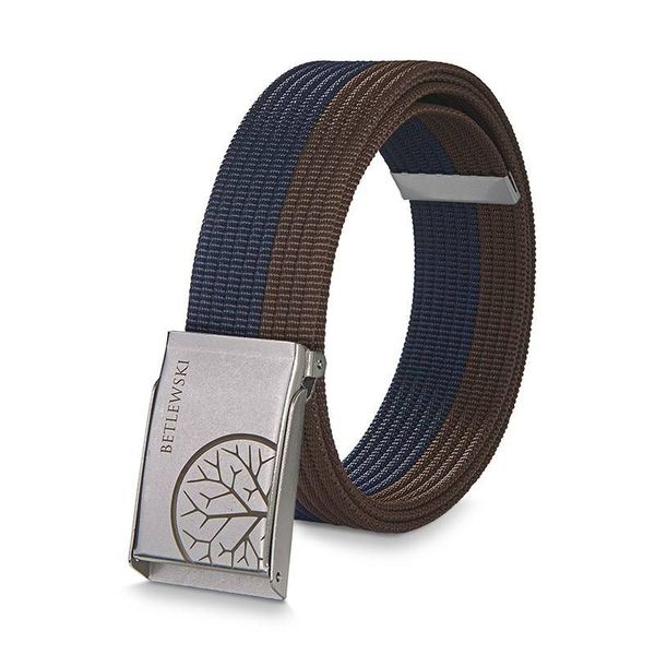 Pasek parciany BETLEWSKI brązowo-granatowy PRC-10_SR-3 XL. Brązowe paski męskie Betlewski, bez wzorów, z materiału. Za 39.99 zł.