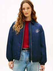 Tommy Hilfiger kurtka bomber Kobiety Sztuczne włókno niebieski, L. Niebieskie kurtki damskie Tommy Hilfiger, l, bez wzorów, z włókna, bez kaptura. Za 599.95 zł.