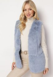 Jasnoniebieska Kamizelka z Futerka Ozdobiona Wstawkami z Ekoskóry Robenissa. Niebieskie kamizelki damskie Born2be, l. Za 199.99 zł.