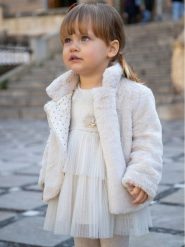 Mayoral Sukienka elegancka 2.979 Écru Regular Fit. Sukienki dziewczęce Mayoral, bez wzorów, z syntetyku, eleganckie, bez ramiączek. Za 139.99 zł.