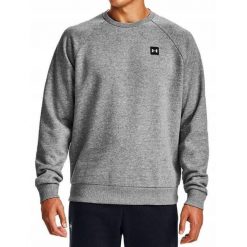 Bluza fitness męska Under Armour Rival Fleece Crew. Szare bluzy bez kaptura męskie Under Armour, bez wzorów, sportowe, bez kołnierzyka, bez ramiączek. Za 129.99 zł.
