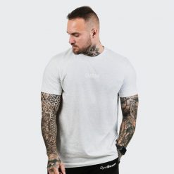Koszulka męska fitness regular fit szara FIT. Szare t-shirty sportowe męskie GYMBEAM, m, z bawełny, bez ramiączek, na fitness i siłownię. Za 68.90 zł.