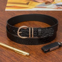 Pasek skórzany BELTIMORE r.90-105 cm E55 czarny. Czarne paski damskie bez wzorów. Za 41.99 zł.