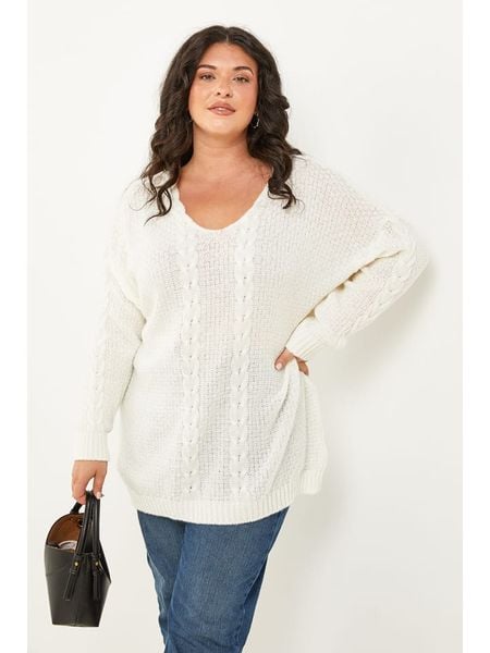 Curvy Lady Sweter w kolorze kremowym rozmiar: 40/42. Brązowe swetry klasyczne damskie Curvy Lady, bez kołnierzyka. Za 160.58 zł.