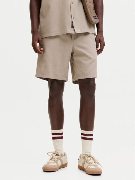 Jack & Jones Szorty materiałowe Jaiden 12295862 Beżowy Relaxed Fit. Brązowe szorty męskie Jack & Jones, z bawełny, bez kołnierzyka. Za 89.99 zł.