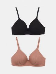 Wiskozowe prążkowane biustonosze bez fiszbin 2 pack - wielobarwny. Biustonosze Sinsay, bez wzorów, prążkowane. Za 35.99 zł.