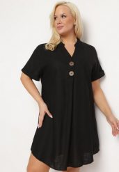 Czarna Sukienka z Lnem Pudełkowa z Krótkim Rękawem i Guzikami Effienu. Czarne sukienki damskie Born2be, na spotkanie biznesowe, l, bez wzorów, z materiału, eleganckie, bez kołnierzyka, bez ramiączek, mini. Za 99.99 zł.