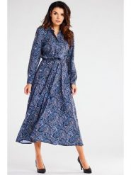 Awama Sukienka w kolorze granatowym rozmiar: L. Niebieskie sukienki damskie Awama, l, bez wzorów, z tkaniny, bez kołnierzyka, bez ramiączek, maxi, rozkloszowane. Za 152.26 zł.