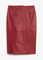 Spódnica ze skóry jagnięcej nappa. Czarne spódniczki damskie bonprix, bez wzorów, ze skóry, eleganckie, dopasowane. Za 599.99 zł.