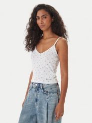 Guess Jeans Top W6GPB5 KH172 Biały Regular Fit. Białe topy damskie Guess Jeans, xl, z aplikacjami, z jeansu, bez kołnierzyka. Za 159.99 zł.