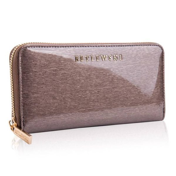 Portfel skórzany BETLEWSKI szary ZBPD-BS-5201. Szare portfele damskie Betlewski, bez wzorów, z lakierowanej skóry. Za 159.00 zł.