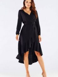 Sukienka Model A456 Black - awama. Czarne sukienki damskie Awama, l, bez wzorów, z elastanu, eleganckie, bez kołnierzyka, bez ramiączek, kopertowe. Za 412.33 zł.