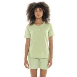 Koszulka z bawełna na co dzień na siłownię. Zielone bluzki damskie LEONE 1947 APPAREL, bez wzorów, z bawełny, casualowe, bez kołnierzyka, bez ramiączek. W wyprzedaży za 67.30 zł.