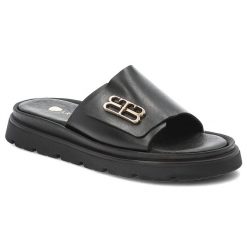 Czarne Klapki Armodo Eleganckie Obuwie Damskie. Czarne klapki damskie Armodo, z aplikacjami, ze skóry, bez obcasa. Za 289.00 zł.