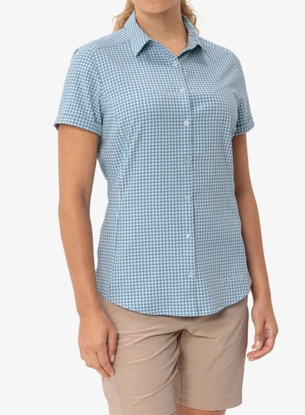 Koszula turystyczna damska Vaude Seiland Shirt III. Niebieskie koszule damskie Vaude, l, bez wzorów, z materiału, bez kołnierzyka, bez ramiączek. Za 402.85 zł.