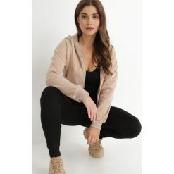 Beżowa Bluza Zasuwana z Kapturem Albika. Brązowe bluzy z kapturem damskie Born2be, l, z dzianiny. Za 79.99 zł.