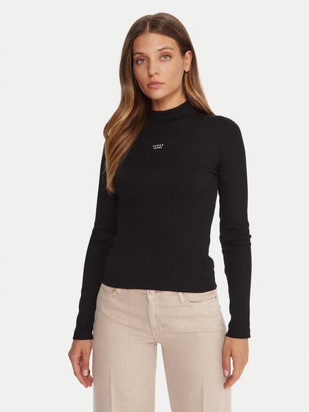 Guess Jeans Golf W5BP23 KA0H1 Czarny Slim Fit. Czarne golfy damskie Guess Jeans, s, z aplikacjami, z bawełny, bez ramiączek. Za 169.99 zł.