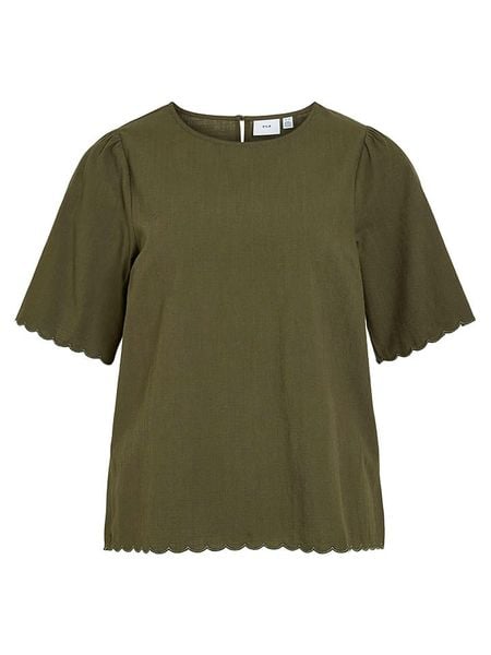 Vila Bluzka w kolorze khaki rozmiar: 40. Brązowe bluzki damskie Vila, bez wzorów, z bawełny, bez kołnierzyka, bez ramiączek. Za 78.84 zł.