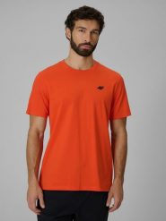 4F T-shirt regular gładki męski - pomarańczowy S. Brązowe t-shirty męskie 4f, m, bez wzorów, z materiału, bez kołnierzyka. Za 49.99 zł.