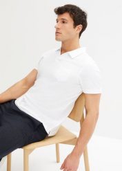 Koszulka polo, krótki rękaw. Białe koszulki polo męskie bonprix, na lato, l, bez wzorów, bez ramiączek. Za 59.99 zł.