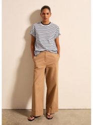 STEFANEL Koszulka w kolorze kremowo-niebieskim rozmiar: L. Brązowe bluzki damskie Stefanel, l, bez wzorów, z bawełny, bez kołnierzyka, bez ramiączek. Za 78.99 zł.