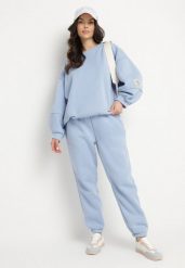 Niebieski Komplet Dresowy Bluza i Joggery Podszyte Polarem Zibea. Niebieskie bluzy bez kaptura damskie Born2be, z bawełny. Za 169.99 zł.