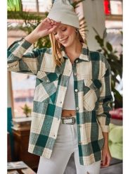 Happiness Istanbul Koszula w kolorze kremowo-zielonym rozmiar: L. Brązowe koszule damskie Happiness Istanbul, l, bez wzorów, bez kołnierzyka, bez ramiączek. Za 69.75 zł.