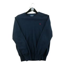 Second life - Sweter męski z okrągłym dekoltem z dzianiny bawełnianej - Jak nowy. Niebieskie swetry męskie Ralph Lauren, m, bez wzorów, z bawełny, bez kołnierzyka. Za 190.96 zł.