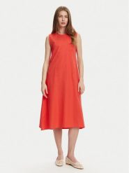 Selmark Sukienka letnia BL495 Koralowy Regular Fit. Pomarańczowe sukienki damskie SELMARK, na lato, m, bez wzorów, z bawełny, bez kołnierzyka, bez ramiączek. Za 159.99 zł.