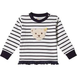 Bluza w kolorze granatowo-białym. Białe bluzy dziewczęce Steiff, z aplikacjami, z bawełny, bez ramiączek, bez kaptura. W wyprzedaży za 49.95 zł.