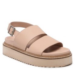 Sandały Badura. Brązowe sandały damskie Badura, bez wzorów, bez obcasa, na płaskiej podeszwie. Za 299.99 zł.