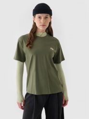 4F T-shirt regular z nadrukiem damski - khaki S. Brązowe t-shirty damskie 4f, s, bez wzorów, z bawełny, bez kołnierzyka. W wyprzedaży za 29.99 zł.