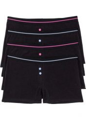 Bokserki damskie (4 pary). Czarne bokserki i panty damskie bonprix, z aplikacjami. Za 67.99 zł.