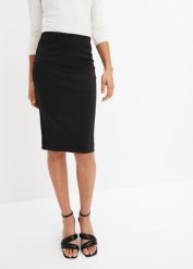 Spódnica ołówkowa. Czarne spódniczki damskie bonprix, bez wzorów, z elastanu, eleganckie, ołówkowe. Za 79.99 zł.